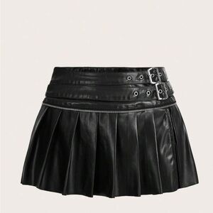 Black Pleated Leather Skirt